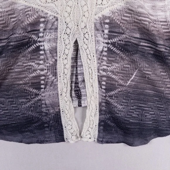 Energe World Wear Top Womens XL Gray White Crochet Lace Split Back Ombre Boho - Picture 5 of 10